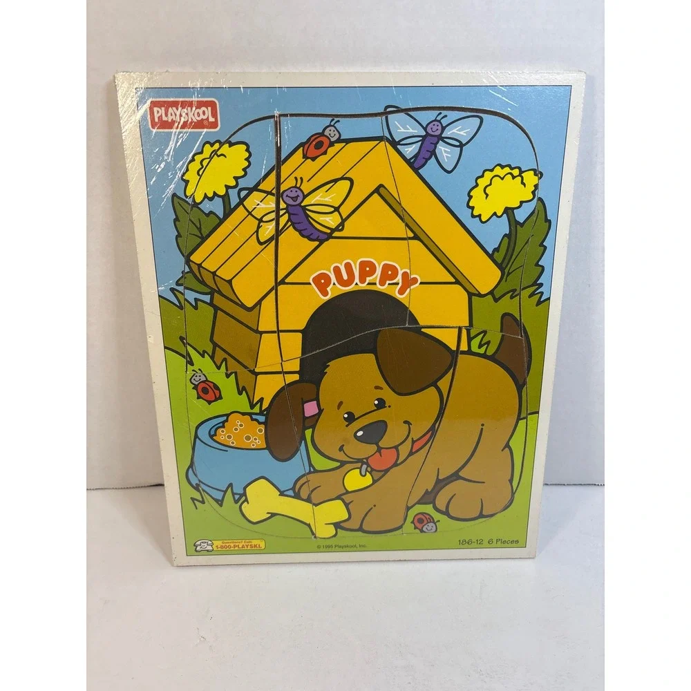 Vintage 1995 Playskool Wood Board Puzzle Puppy Doghouse 6 Pieces 186-12 Sealed